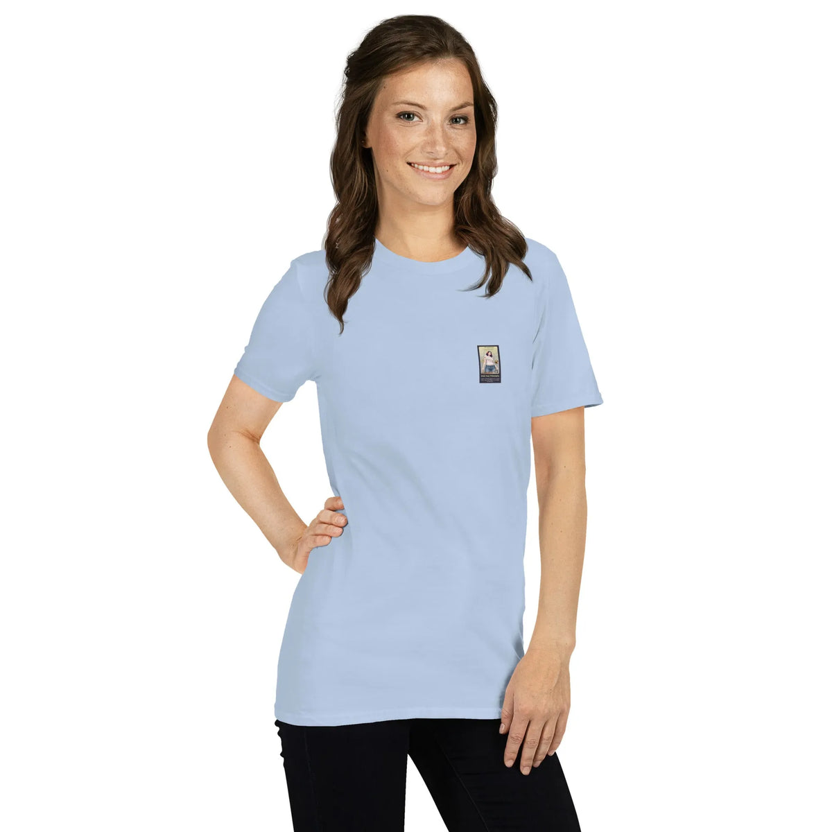 RetroCar#3 Unisex T-Shirt in Light Blue – Seitenansicht rechts Detail