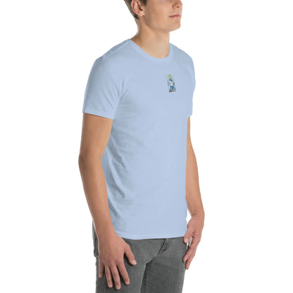 VHS#2 Unisex T-Shirt in Light Blue – Seitenansicht rechts / Vorderansicht