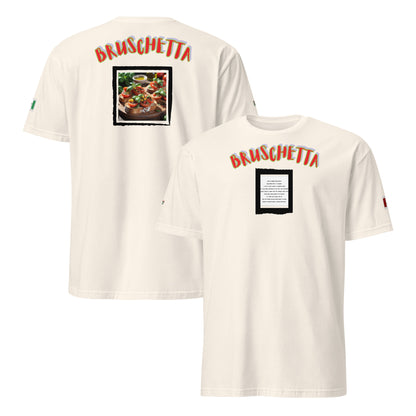 Natural unisex T-shirt set: back and front “BRUSCHETTA” with recipe square print