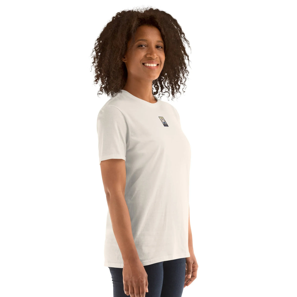 DISCO#1 Unisex T-Shirt in Natural – Seitenansicht rechts Detail