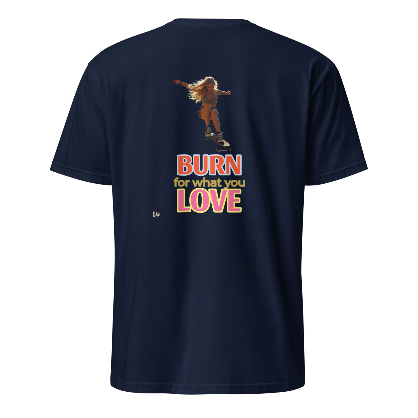 T-Shirt Rückansicht „Burn for what you love“, Navy, Kurzarm