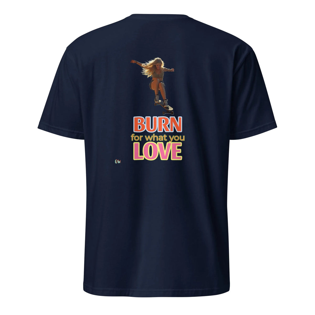 T-Shirt Rückansicht „Burn for what you love“, Navy, Kurzarm
