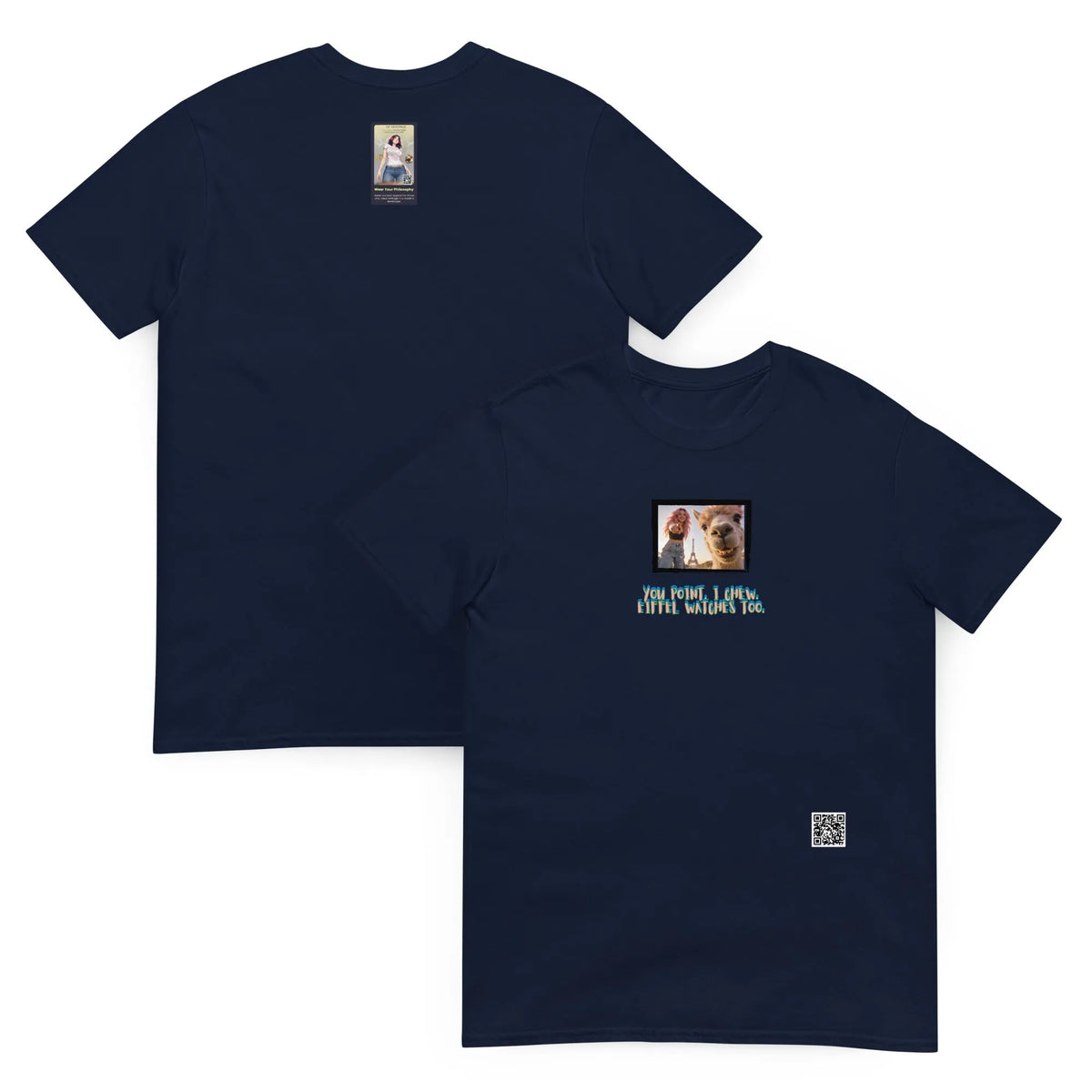 Retropet#3 Unisex T-Shirt in French Navy – Vorderansicht Nahaufnahme