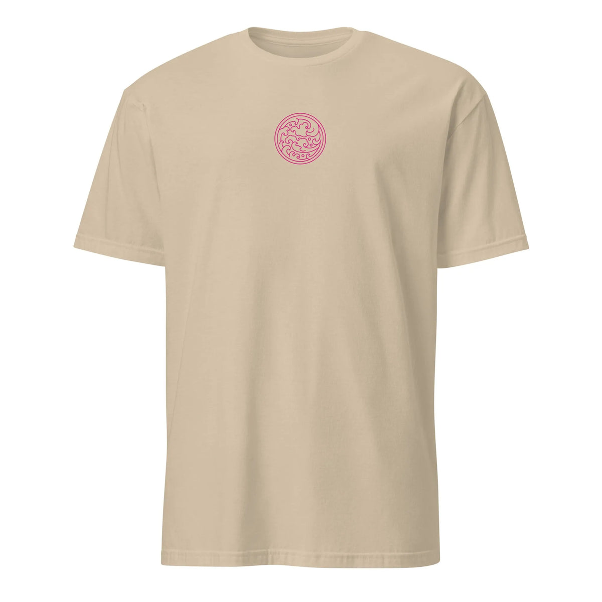 Sand short-sleeve T-shirt with small circular swirl logo print on front