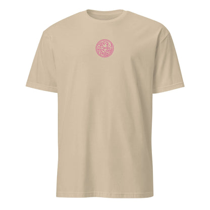 Sand short-sleeve T-shirt with small circular swirl logo print on front