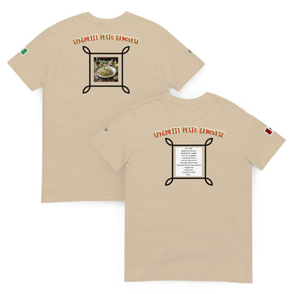 Sand unisex T-shirt set: front and back with spaghetti pesto graphic print