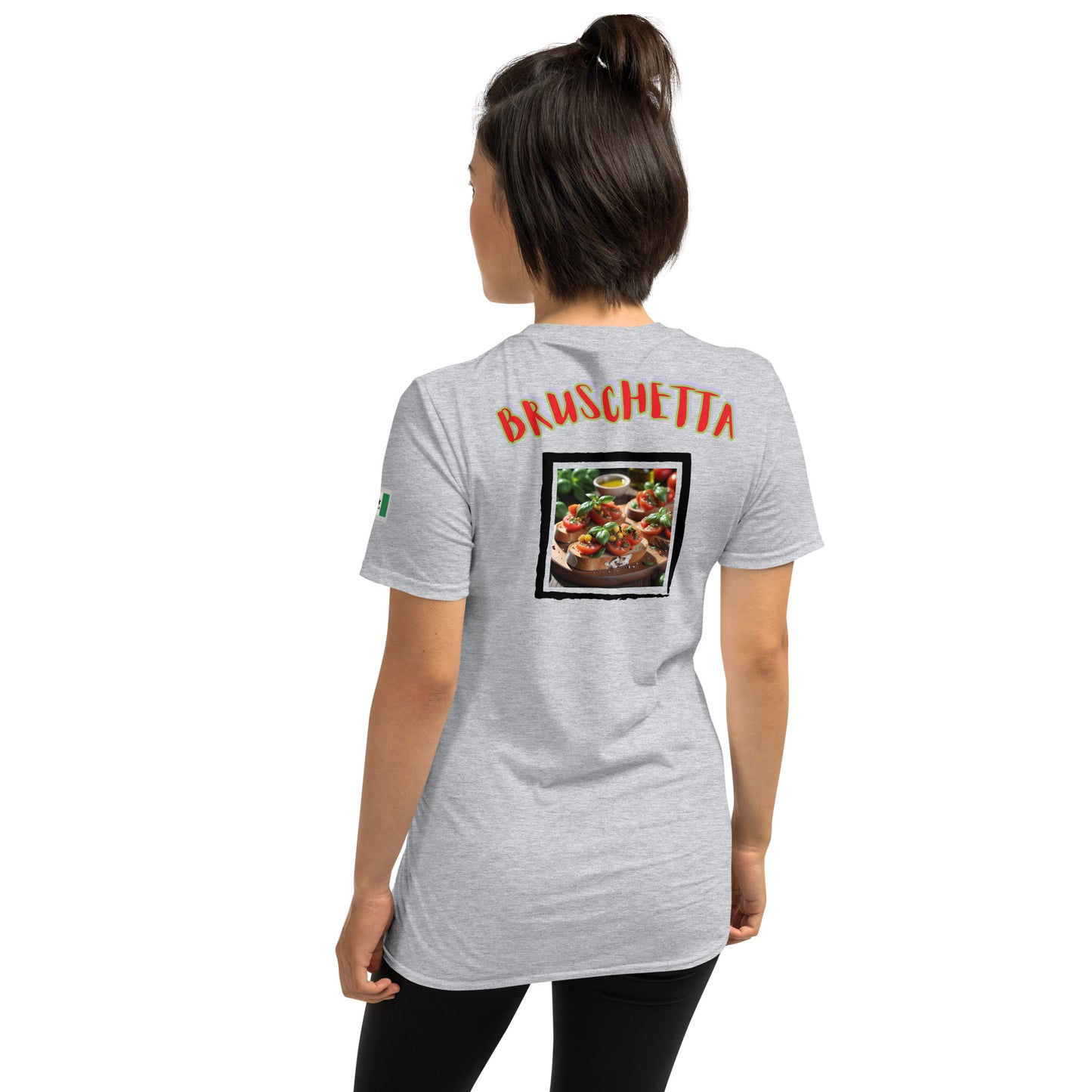Soulfood#2 Unisex T-Shirt (Sport Grey), Rückansicht mit „BRUSCHETTA“-Motiv