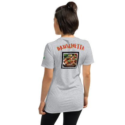 Soulfood#2 Unisex T-Shirt (Sport Grey), Rückansicht mit „BRUSCHETTA“-Motiv