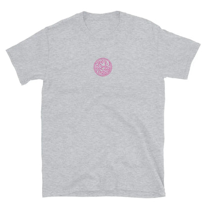 Sport grey short-sleeve T-shirt, front small pink brain logo.