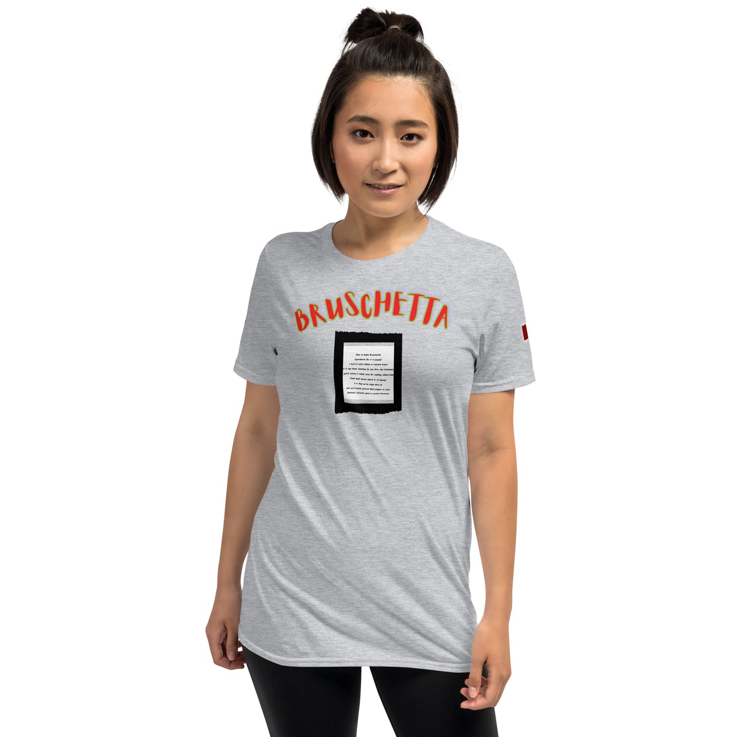 Soulfood#2 Unisex T-Shirt (Sport Grey), Vorderansicht mit „BRUSCHETTA“-Motiv
