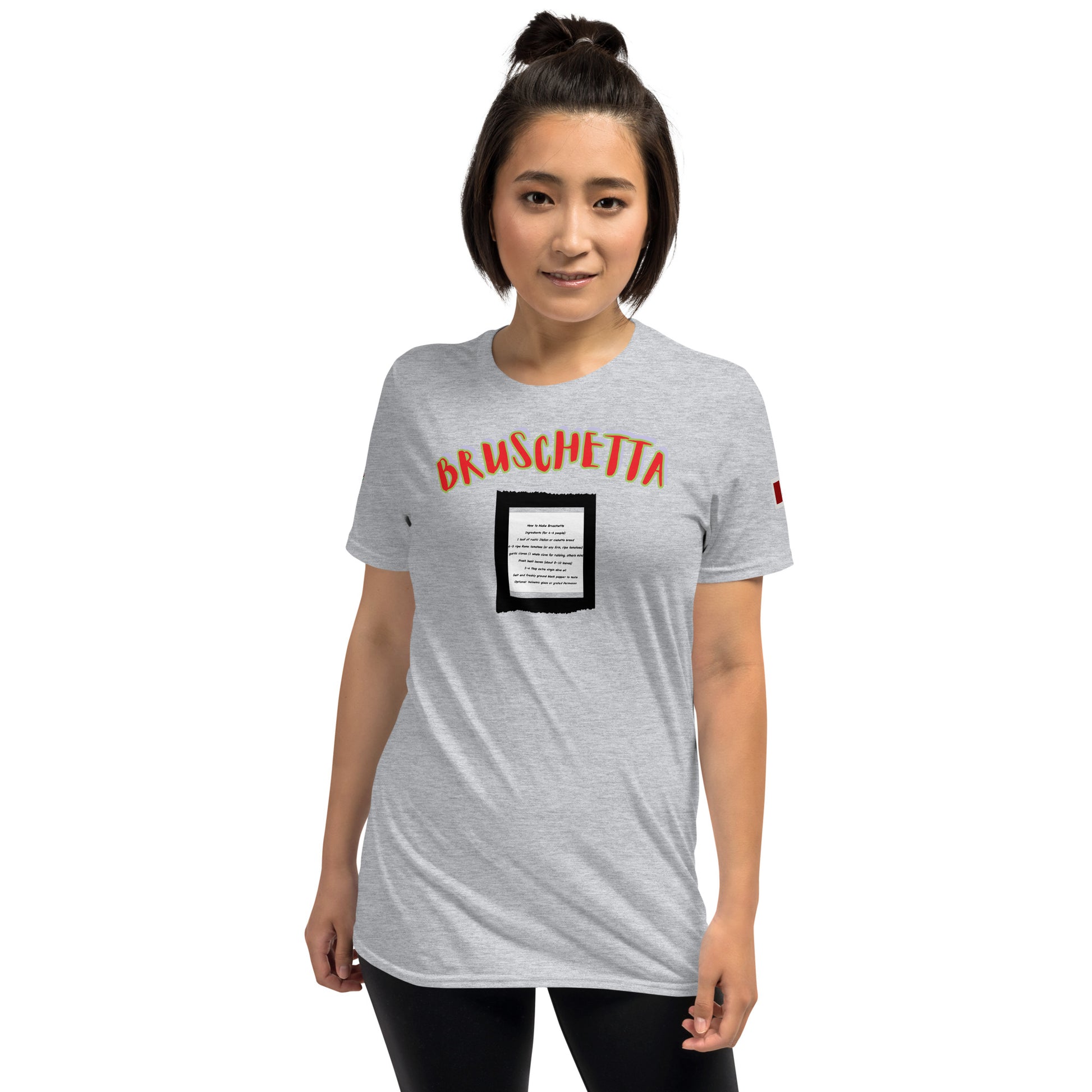 Soulfood#2 Unisex T-Shirt (Sport Grey), Vorderansicht mit „BRUSCHETTA“-Motiv