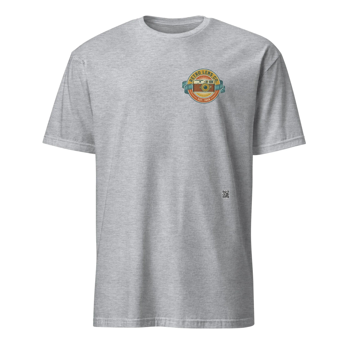 RetroLens#2 Unisex T-Shirt in Sport Grey – Vorderansicht Detail