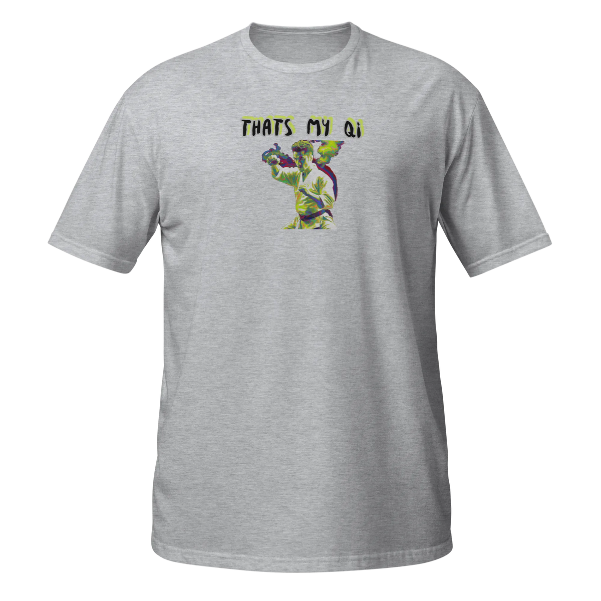 AMIG#1 Unisex T-Shirt in Sport-Grey – Vorderansicht Nahaufnahme