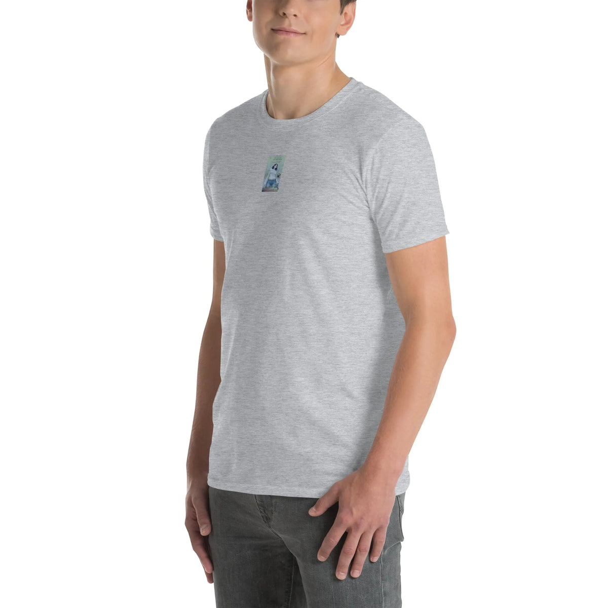 VHS#2 Unisex T-Shirt in Sport Grey – Seitenansicht links / Vorderansicht