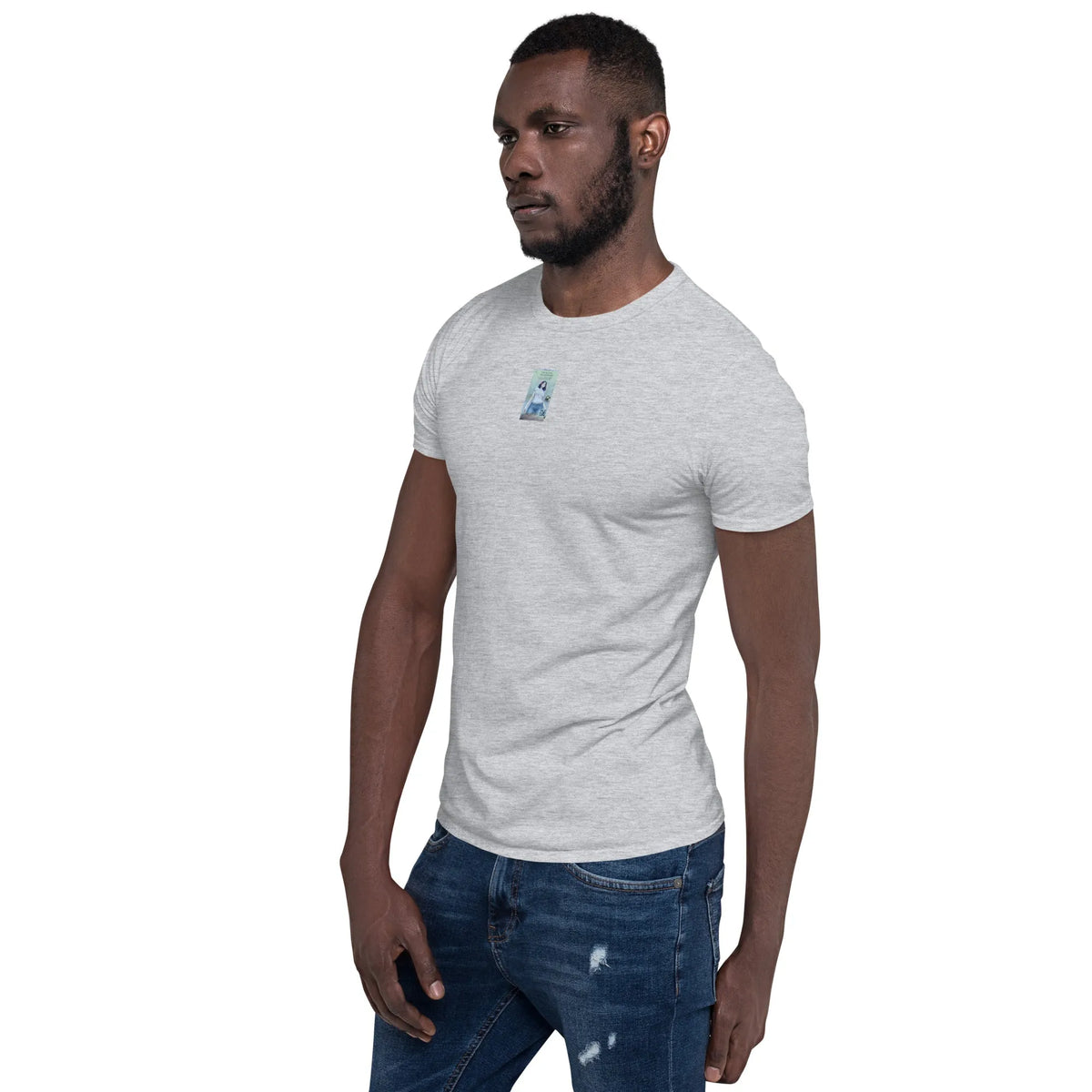 VHS#3 Unisex T-Shirt in Sport Grey – Seitenansicht links / Vorderansicht