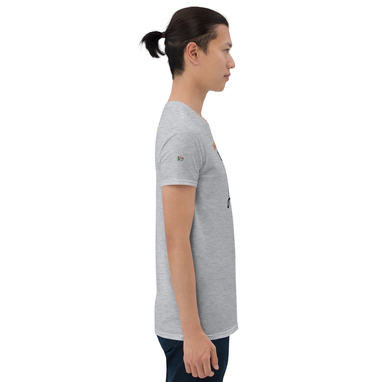 Sport Grey unisex T-Shirt, side view with small chest logo detail