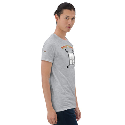 Sport Grey unisex T-Shirt, side front graphic with framed message illustration