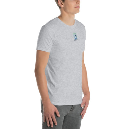 VHS#2 Unisex T-Shirt in Sport Grey – Seitenansicht rechts / Vorderansicht