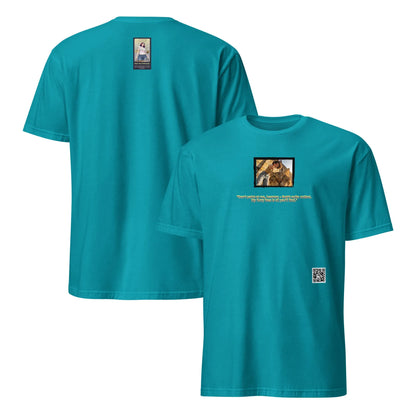 Retropet#1 Unisex T-Shirt in Tropical Blue – Vorderansicht Detail