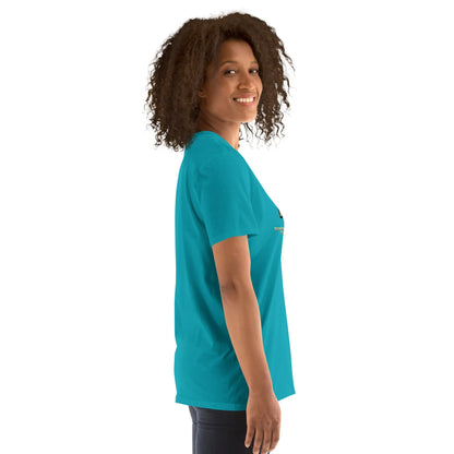 Retropet#1 Unisex T-Shirt in Tropical Blue – Seitenansicht rechts