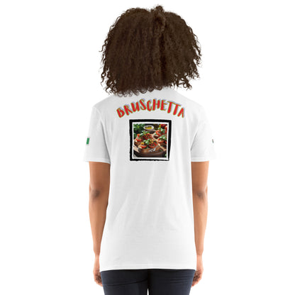 Soulfood#2 Unisex T-Shirt (weiß) Rückansicht mit „BRUSCHETTA“-Print