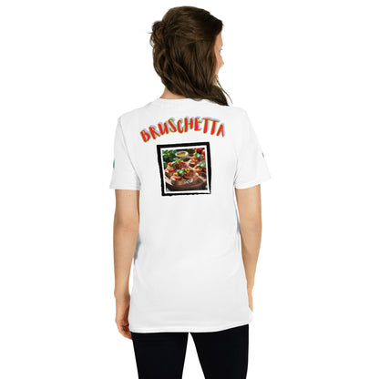Soulfood#2 Unisex T-Shirt (White), Rückansicht mit „BRUSCHETTA“-Print