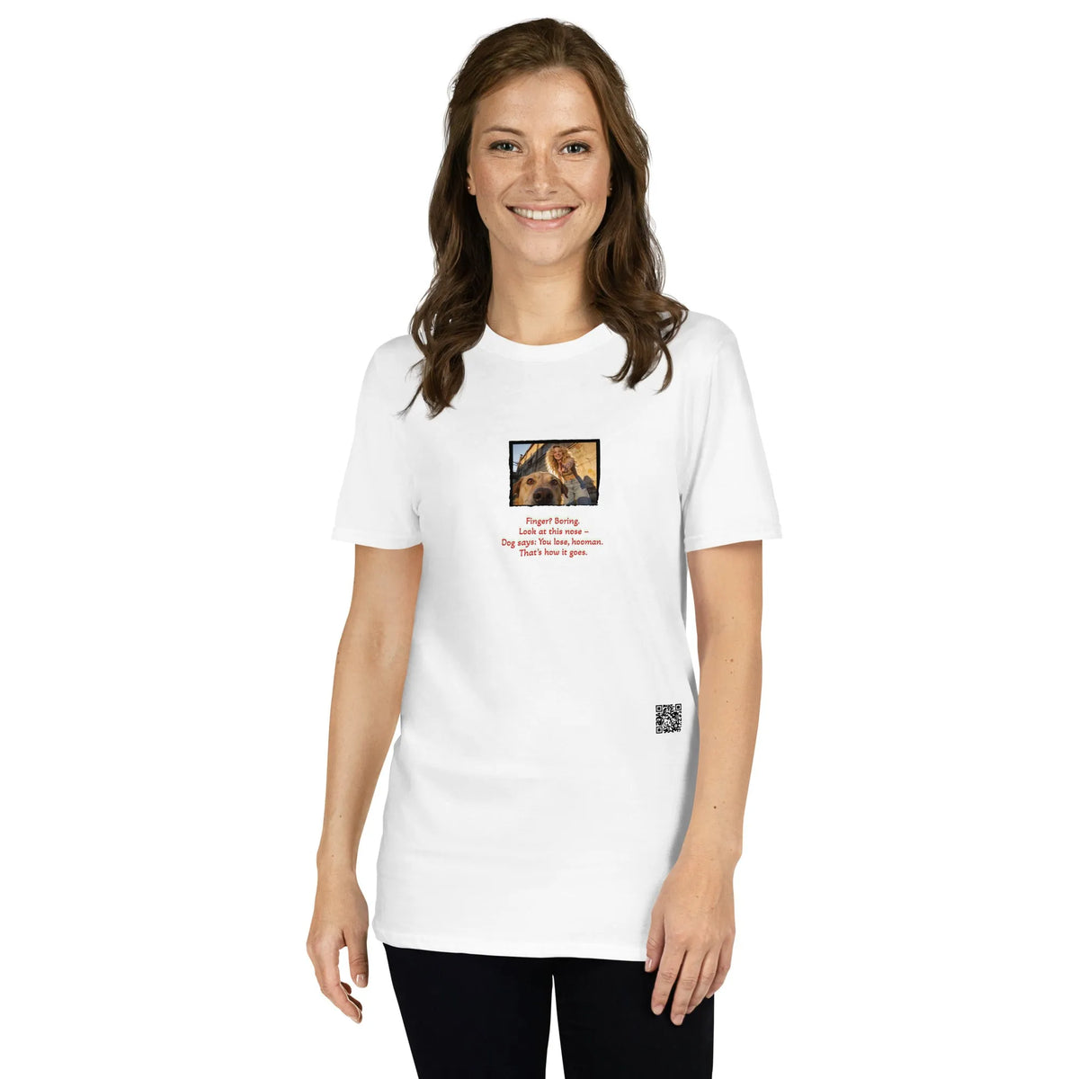 Retropet#2 Unisex T-Shirt in Weiß – Vorderansicht Nahaufnahme