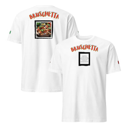 White unisex T-shirt set: back and front “BRUSCHETTA” with recipe square print