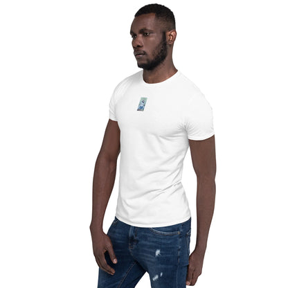 VHS#3 Unisex T-Shirt in Weiß – Seitenansicht links / Vorderansicht