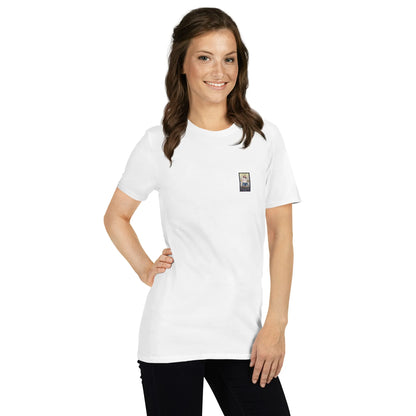 RetroCar#3 Unisex T-Shirt in Weiß – Seitenansicht rechts Detail