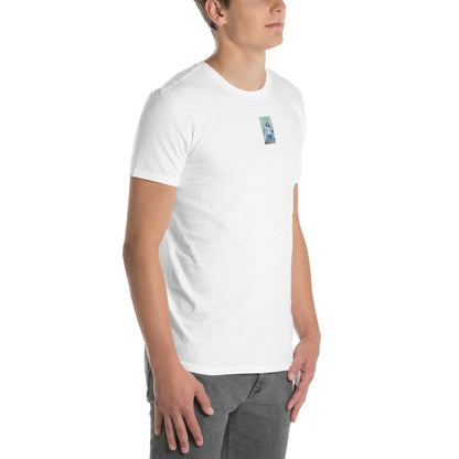 VHS#2 Unisex T-Shirt in Weiß – Seitenansicht rechts / Vorderansicht