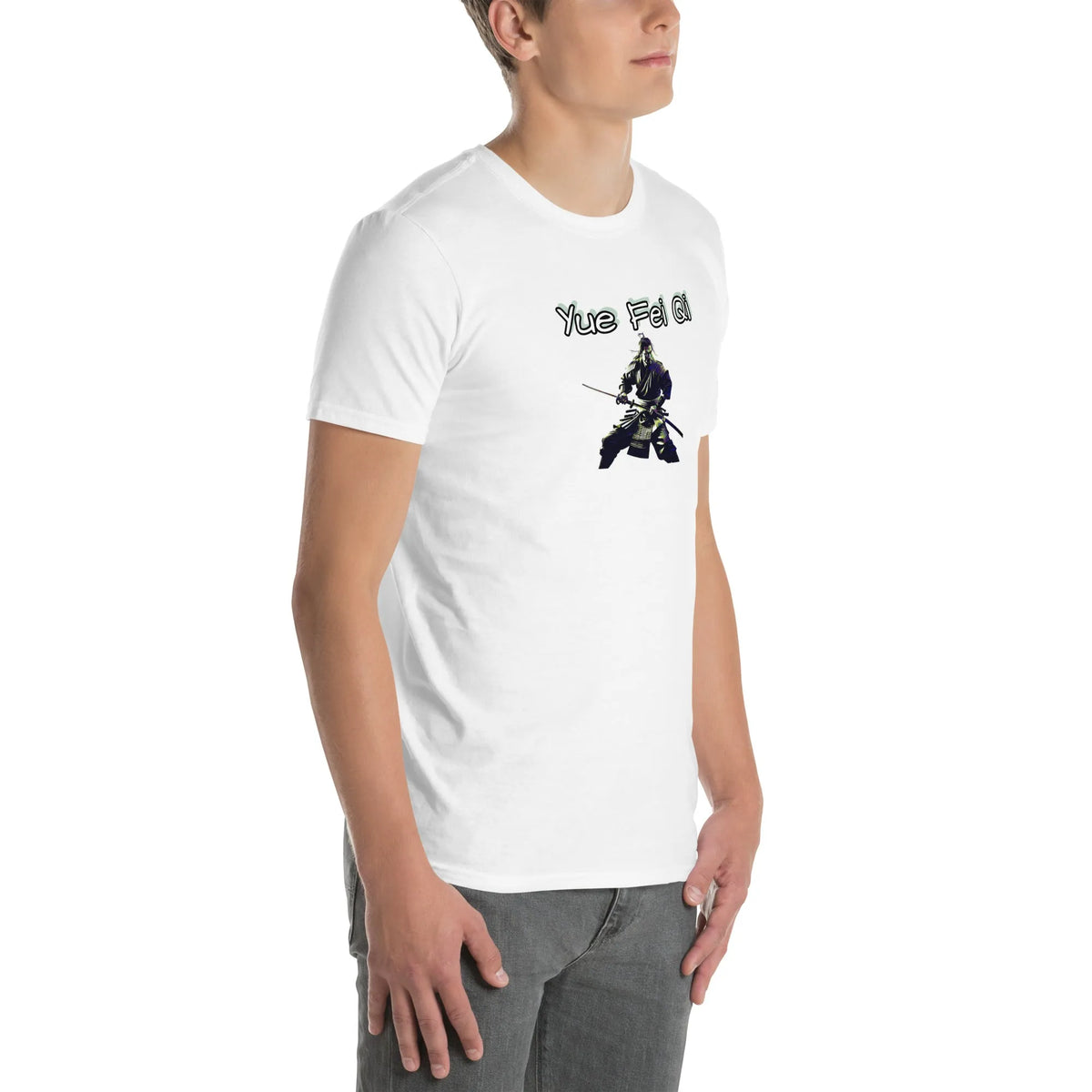 AMIG#3 Unisex T-Shirt in Weiß – Seitenansicht rechts Detail