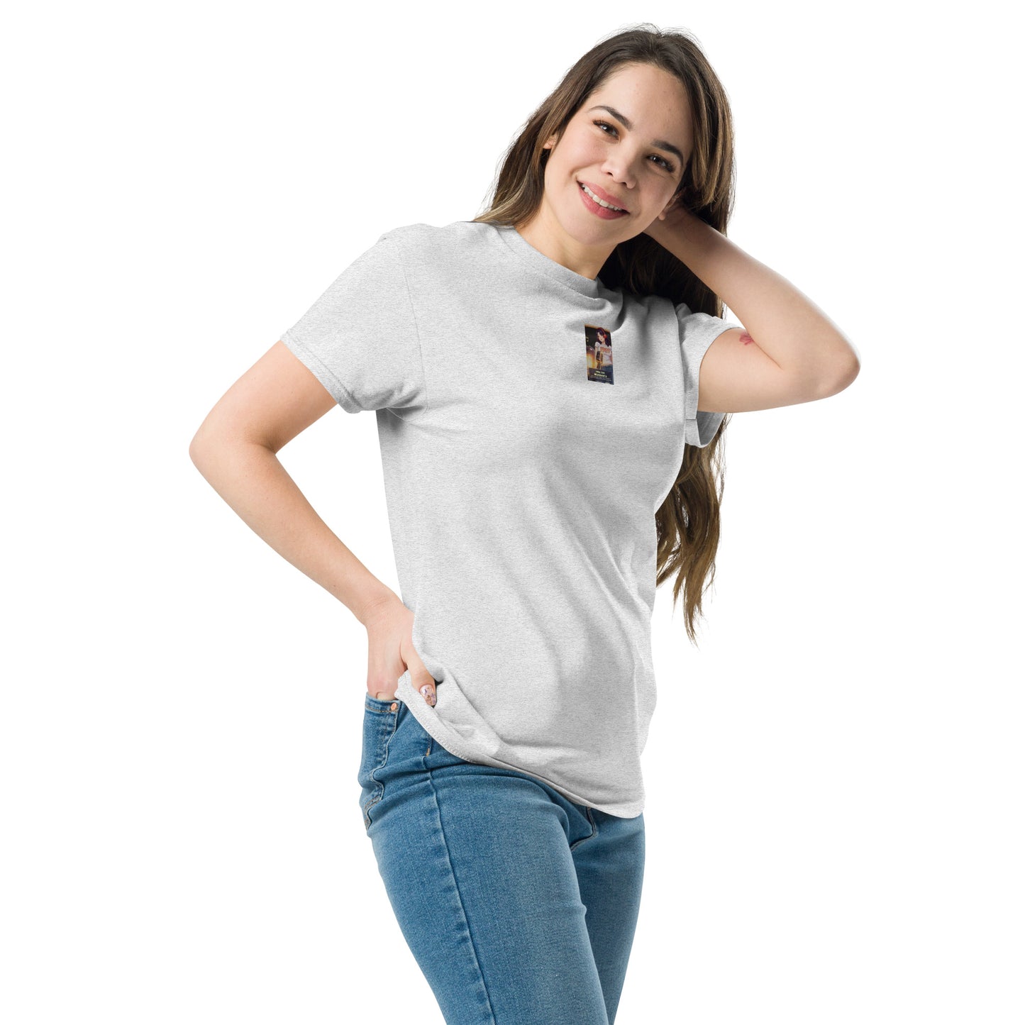 Heritage#5 classic tee, heather gray short sleeves with chest photo badge