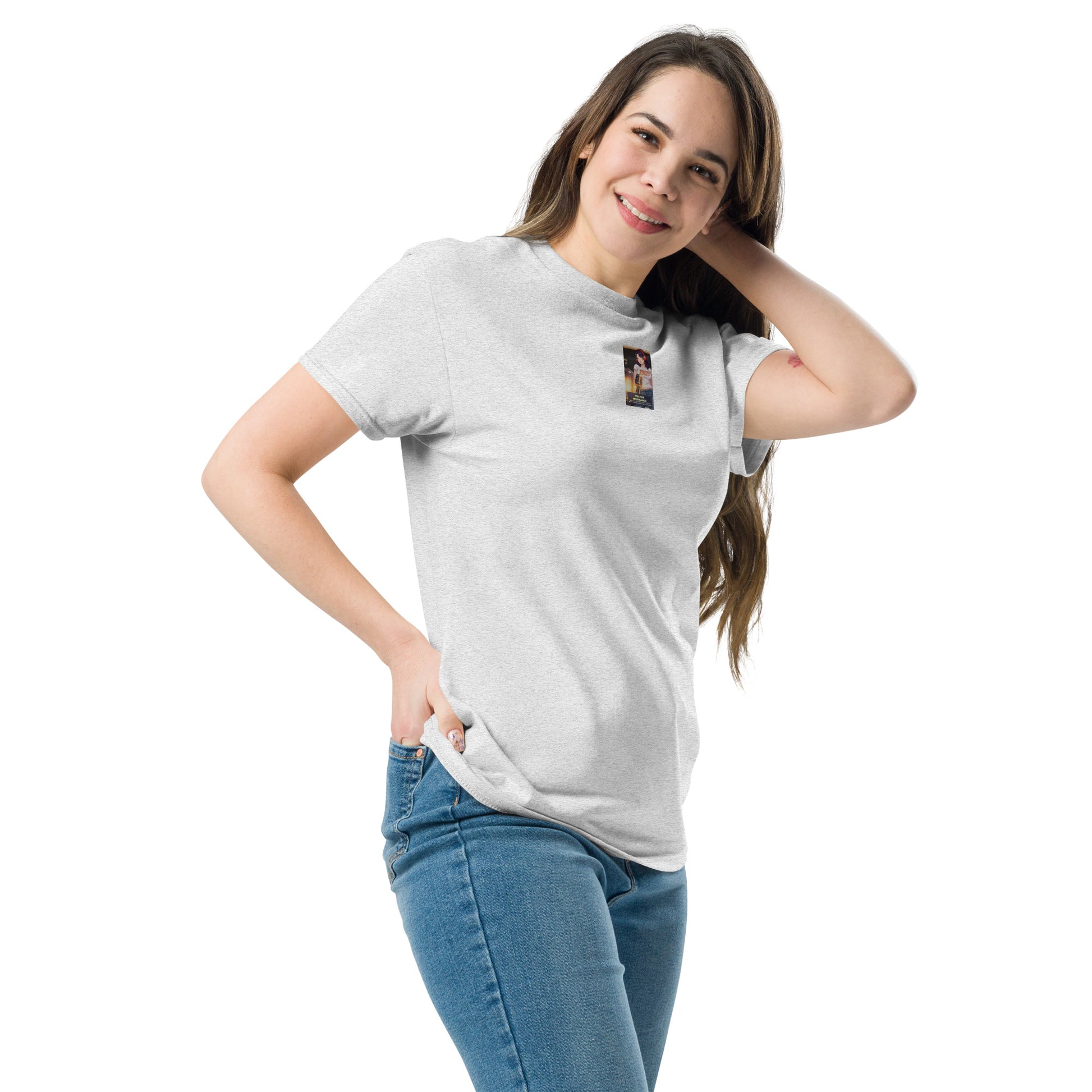 Heritage#5 classic tee, heather gray short sleeves with chest photo badge