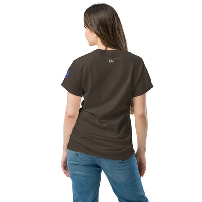 Unisex classic T-shirt, Dark Chocolate, back view, small back logo