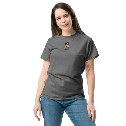 Heritage#5 classic tee, charcoal grey, front view with chest square logo print