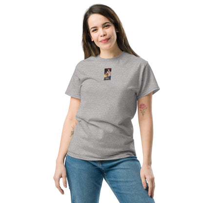Heritage#5 classic tee in Sport Grey, front view with small chest graphic patch