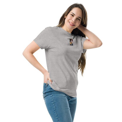 Heritage#5 classic tee in Sport Grey, front view showing crew neck and chest graphic