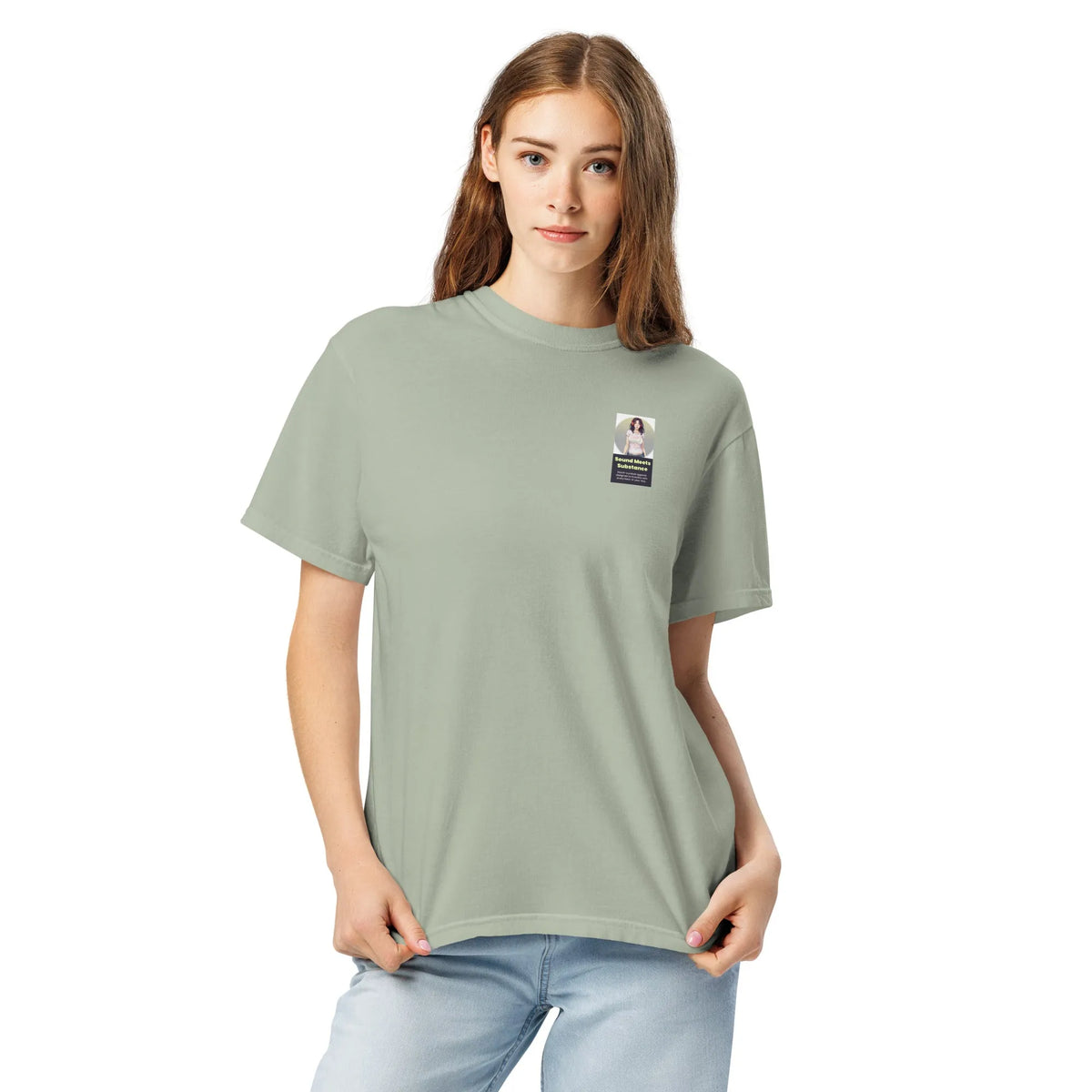 Heritage#1 garment-dyed heavyweight t-shirt in Bay – Vorderansicht Nahaufnahme