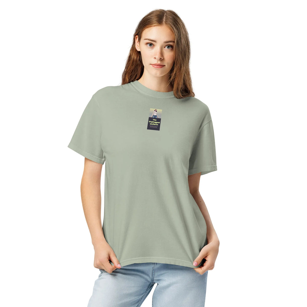 Heritage#2 garment-dyed heavyweight t-shirt in Bay – Vorderansicht Detail