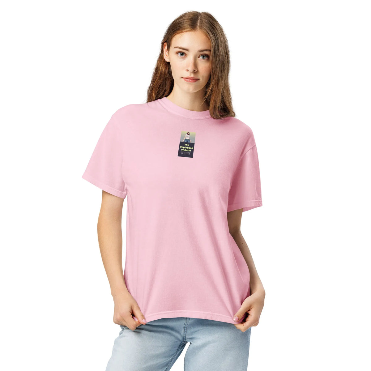 Heritage#2 garment-dyed heavyweight t-shirt in Blossom – Vorderansicht Detail