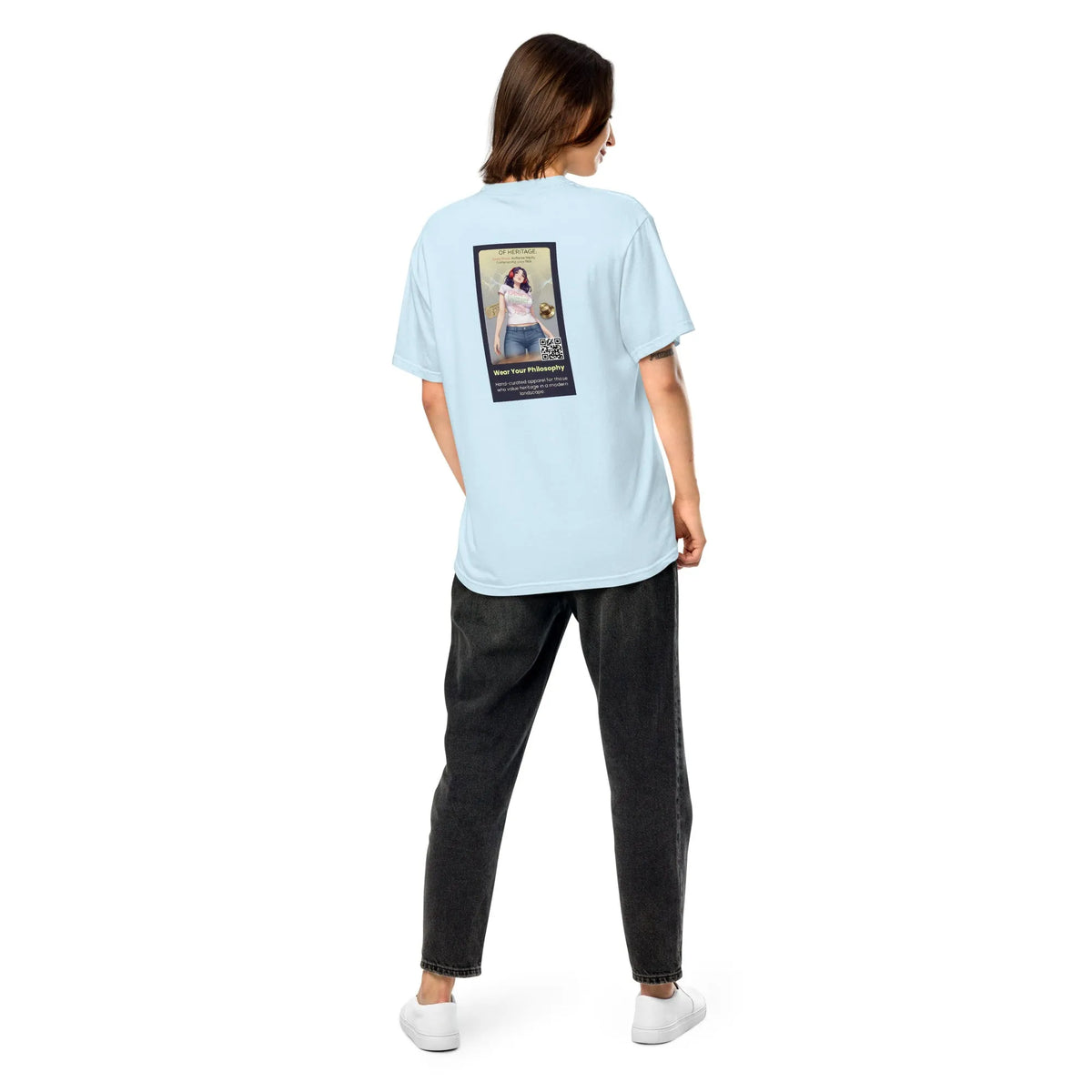 Heritage#1 garment-dyed heavyweight t-shirt in Chambray – Rückenansicht