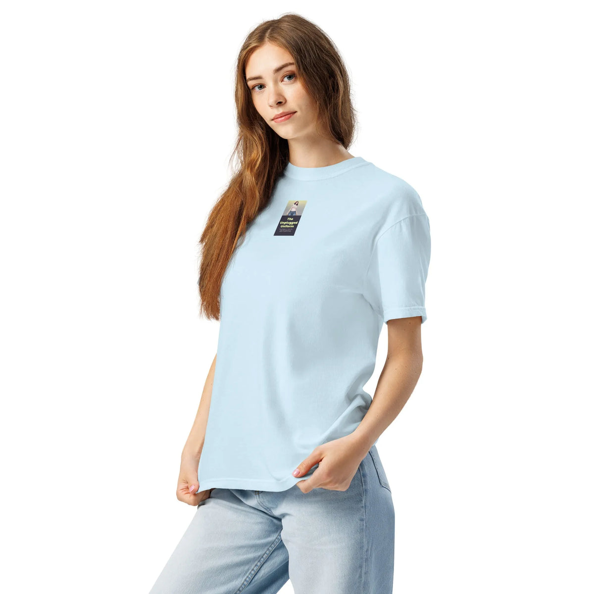 Heritage#2 garment-dyed heavyweight t-shirt in Chambray – Seitenansicht links