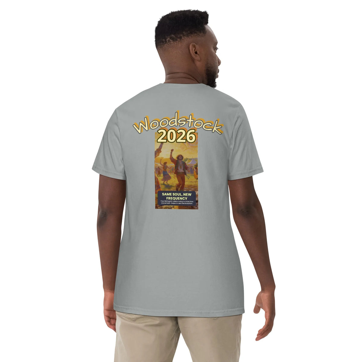 Ice Blue heavyweight T-shirt, back Woodstock 2026 graphic