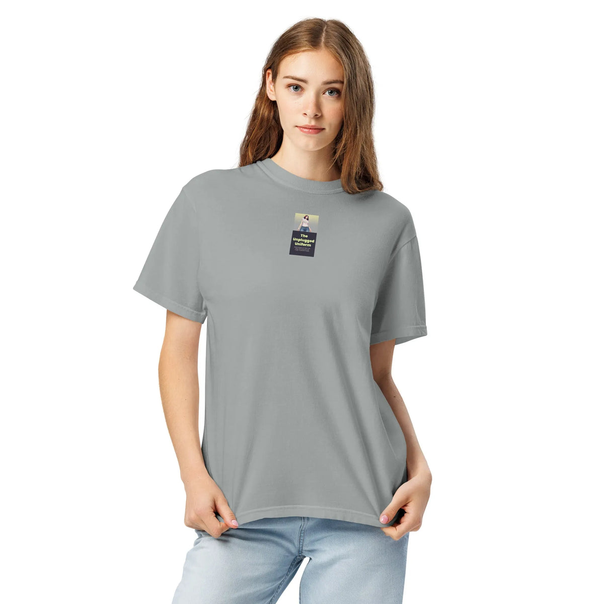 Heritage#2 garment-dyed heavyweight t-shirt in Granite – Vorderansicht Detail