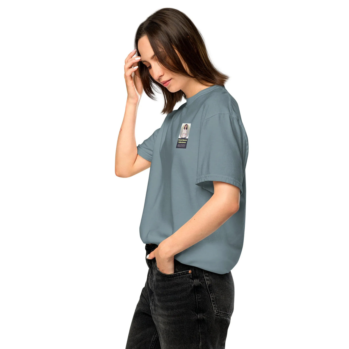 Heritage#1 garment-dyed heavyweight t-shirt in Ice-Blue – Seitenansicht links