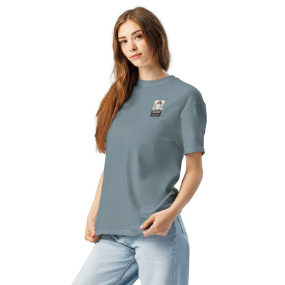 Heritage#1 garment-dyed heavyweight t-shirt in Ice-Blue – Seitenansicht links Detail