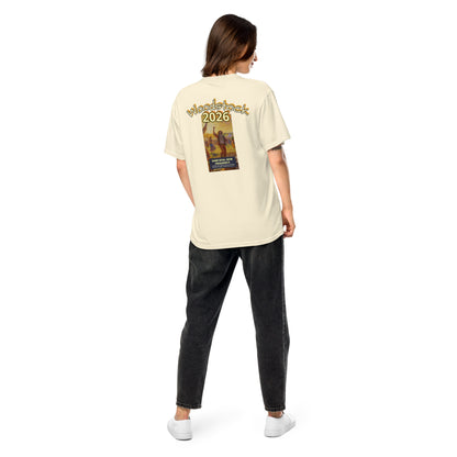 Ivory heavyweight t-shirt from behind, “Woodstock 2026” back graphic