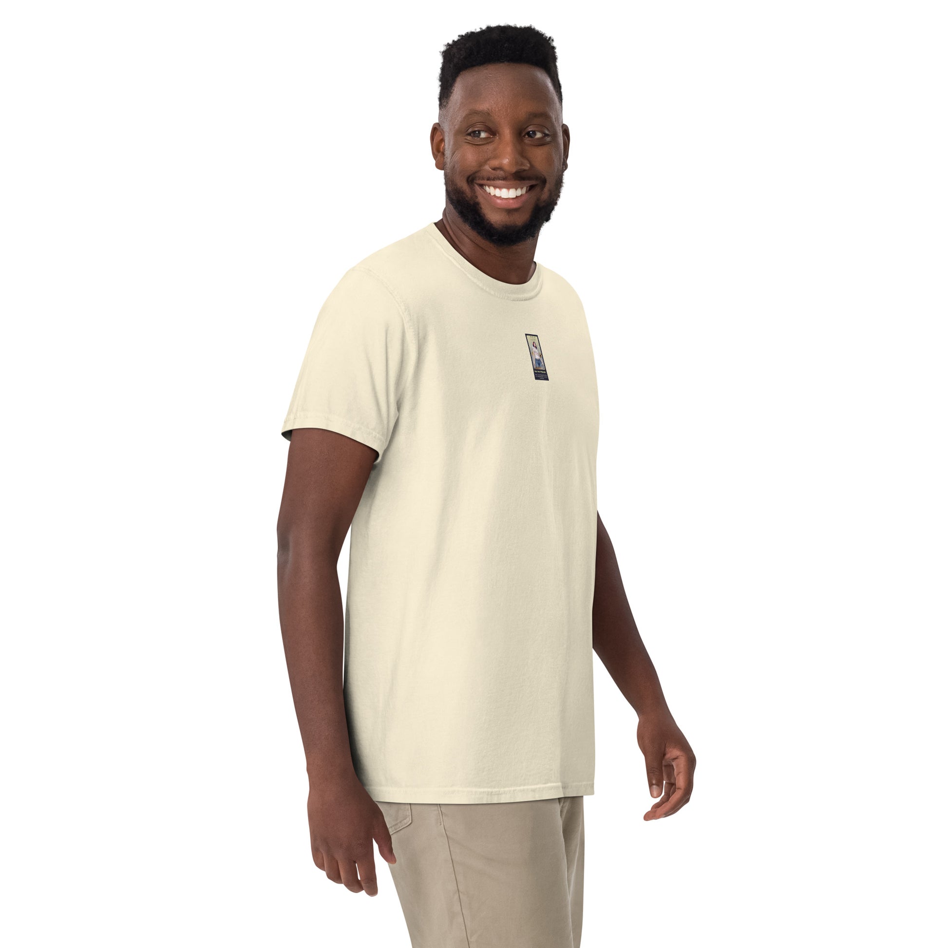 Ivory heavyweight T-shirt, front chest logo patch print