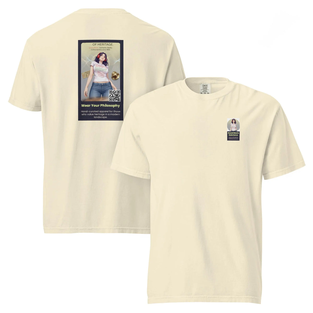 Heritage#1 garment-dyed heavyweight t-shirt in Ivory – Vorderansicht Nahaufnahme